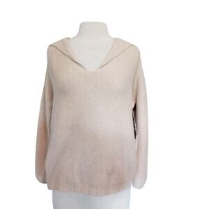 NEW Korye Oatmeal Cream Thick Knit V-neck Pullover Sweater w/Hood Size S
